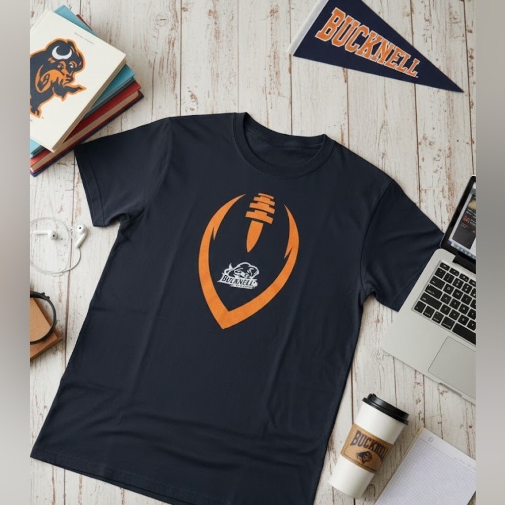 Navy and Orange Short Sleeve Bucknell Tee unisex